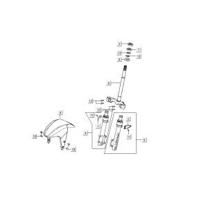 Voorvork - Balhoofdstel - Voorspatbord Kymco Super9 50 2-takt AC oud model matzwart zilver