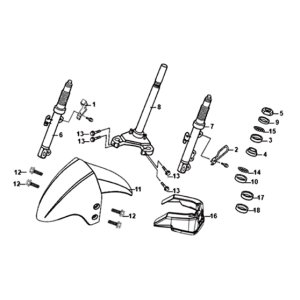 Voorvork / voorspatbord / balhoofdstel Sym Orbit III 125I E4 RED (R-010CA)