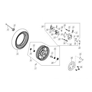 Voorwiel - Remklauw - Remblokken - Remschijf Kymco Sento 50 4-takt Spring Bruin