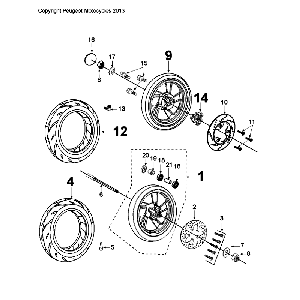 Voorwiel - Achterwiel Peugeot Citystar 50 Bruin