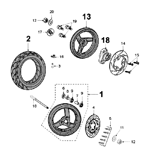 Voorwiel - Achterwiel Peugeot Jet Force 50 2-takt LC wit