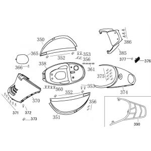 Motorschermen - Helmbak - Achterdrager China Swan - Riva titanium